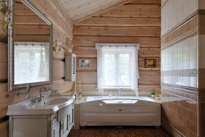bathroom design in the interior of a timber house