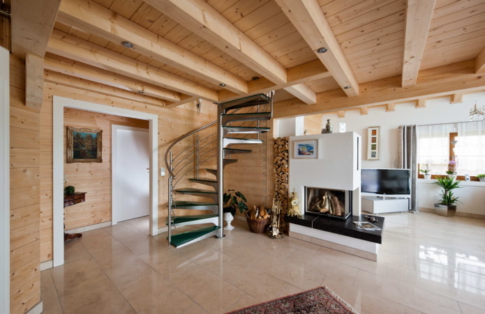 Entwurf eines Holzhauses mit einer Treppe