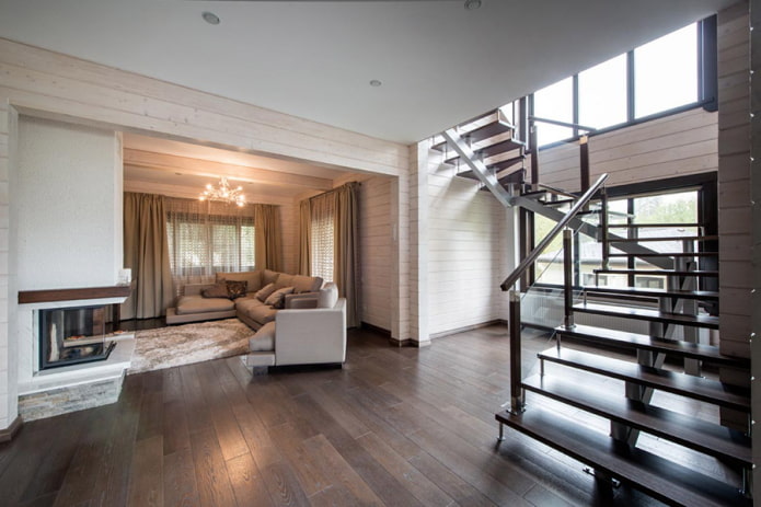 diseño de una casa de madera con escalera