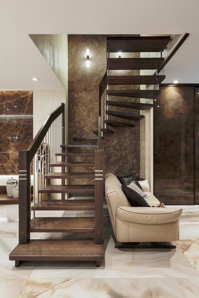 wooden staircase in the interior of a private house