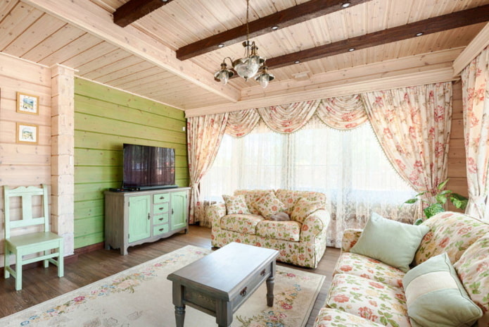 Béžová a zelená obývacia izba