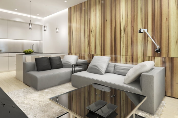 diseño minimalista de la sala de estar de la cocina