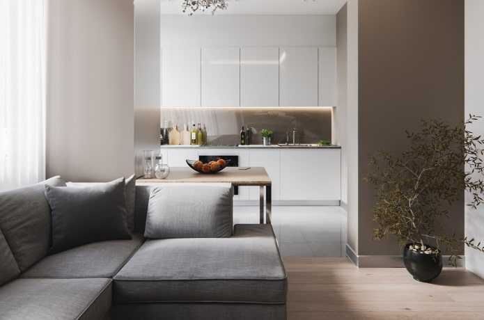 diseño minimalista de la sala de estar de la cocina