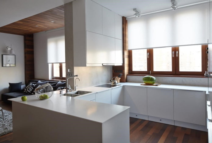 materiale textile din interiorul bucătăriei într-un stil minimalist