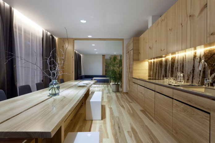 diseño de interiores de cocina de estilo eco-minimalista
