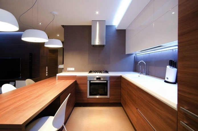 minimalistisk belysning i det indre af køkkenet