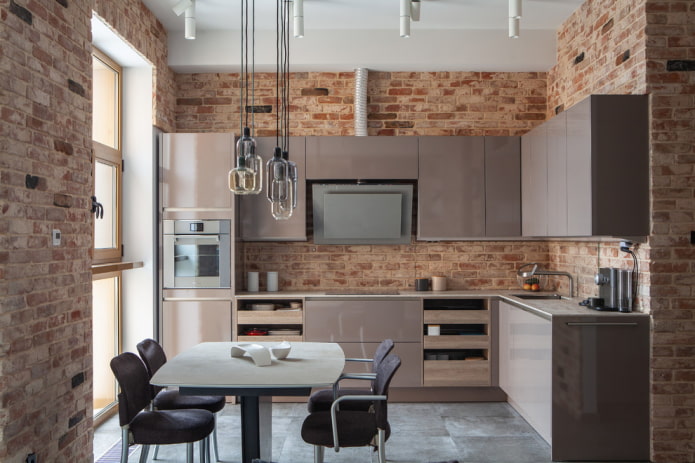 design of a kitchen set in an industrial style kitchen