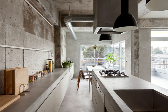 interno della cucina in stile industriale in casa