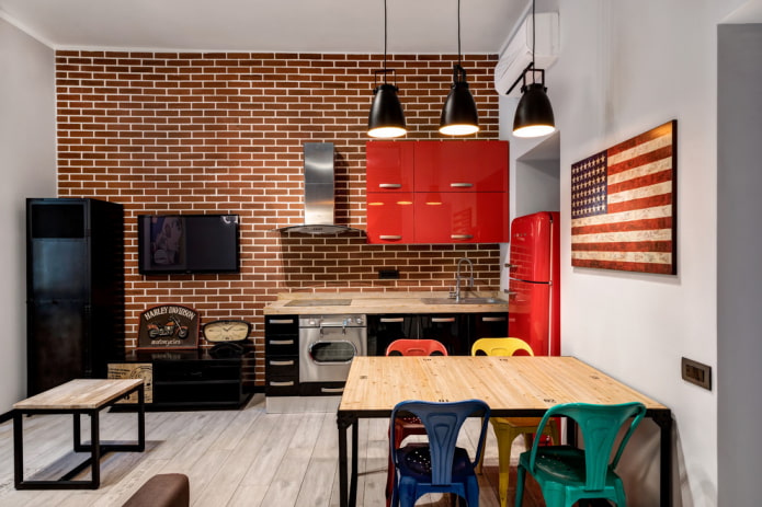 decor in the interior of the kitchen in an industrial style