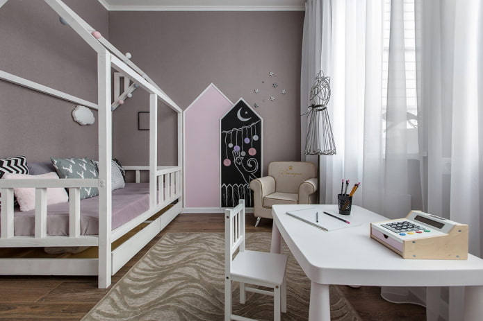 the interior of the nursery for the girl in the nordic style
