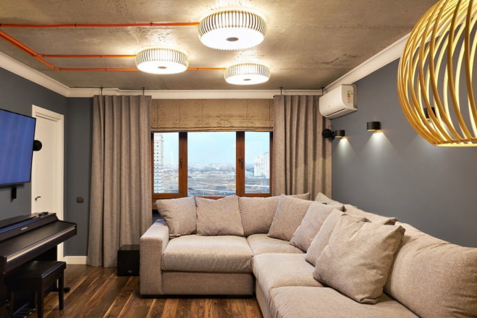 design malého obývacího pokoje v městském stylu