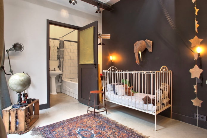 furniture in the interior of the nursery in an industrial style