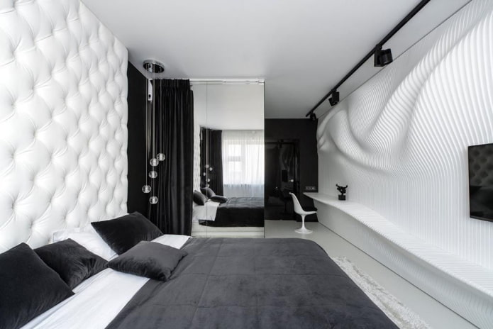 siyah ve beyaz yatak odası dekorasyonu