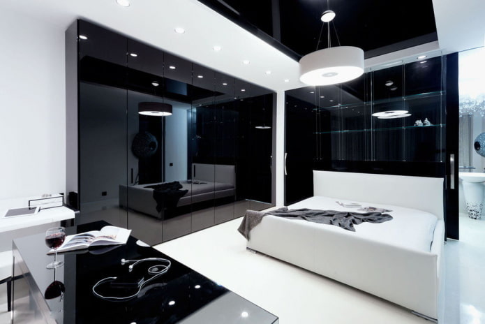 svart og hvitt soveromsmøbler