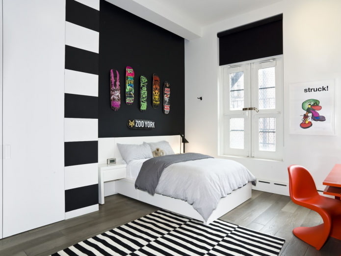 crno-bijeli dizajn interijera spavaće sobe