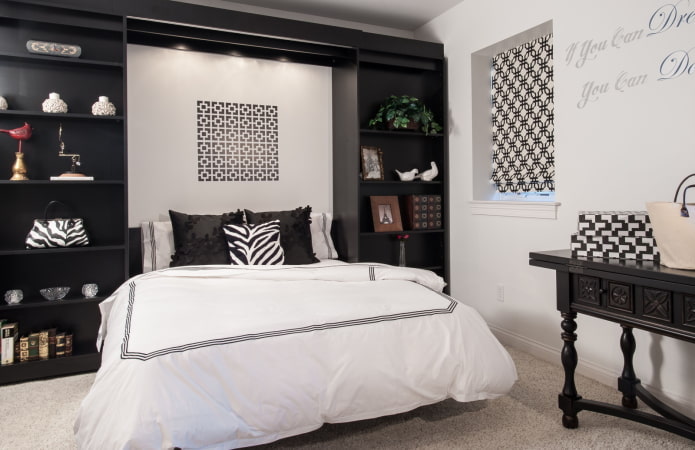 bedroom furniture in black and white