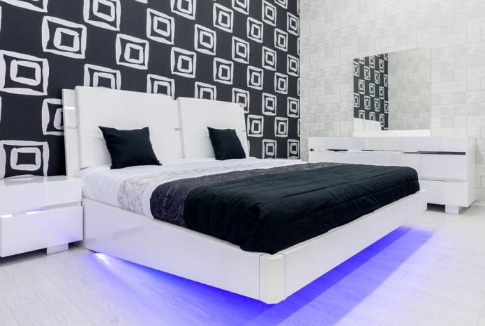 bedroom furniture in black and white