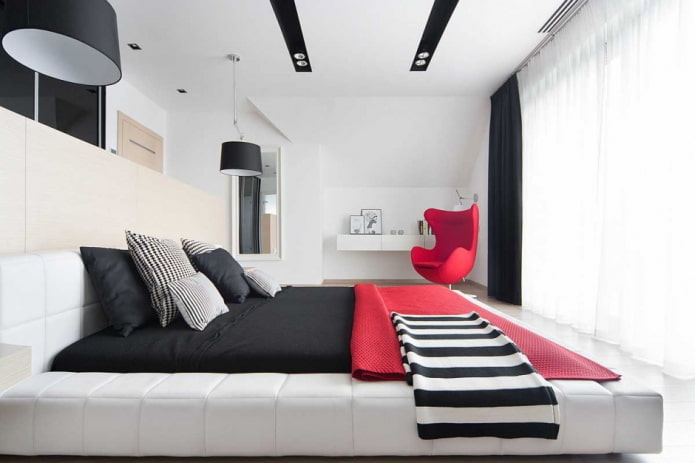crno-bijeli dizajn interijera spavaće sobe