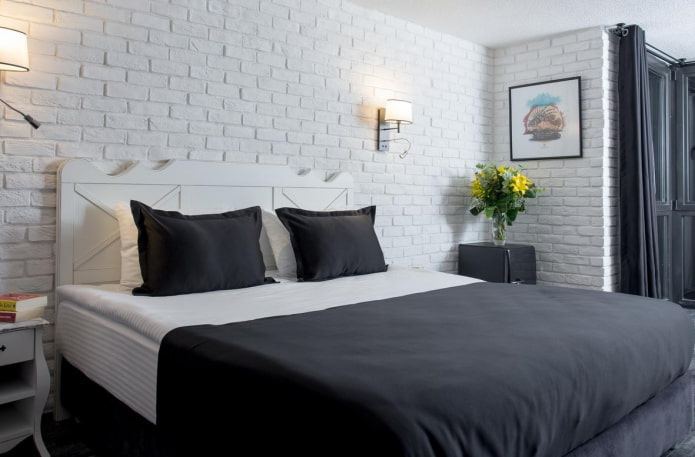 decoración de dormitorio en blanco y negro