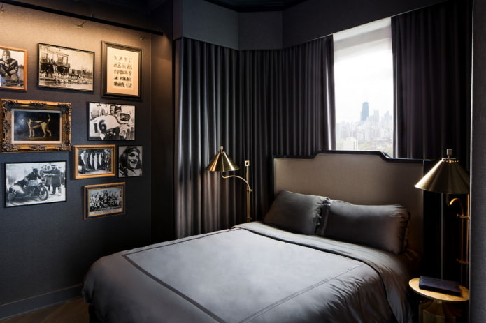 black decor and lighting in the bedroom