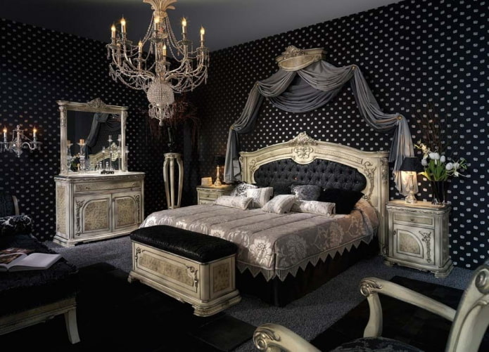 czarna barokowa sypialnia
