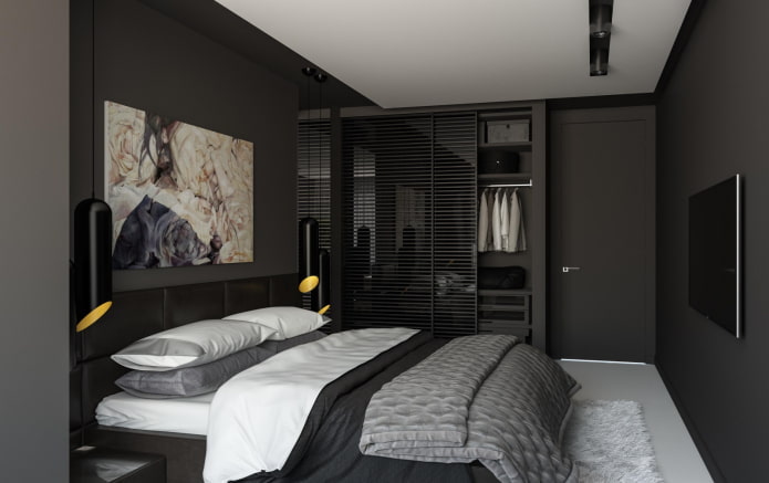 camera da letto nera in stile moderno