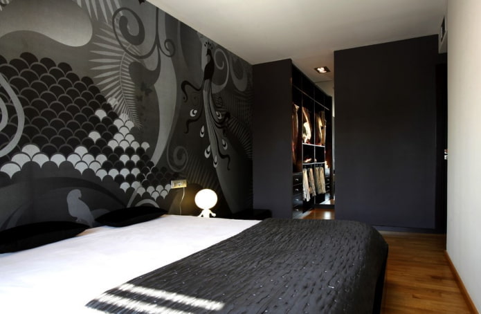 crni dizajn interijera spavaće sobe
