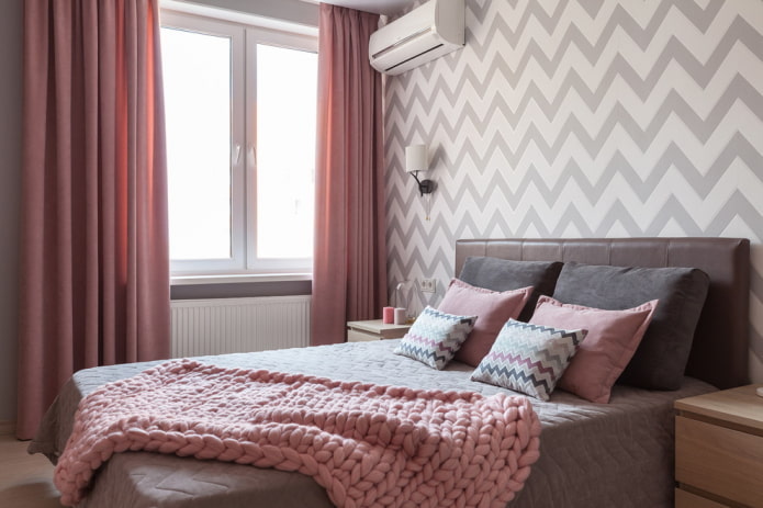 gray pink bedroom interior