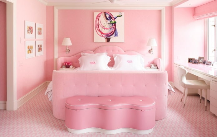 interno camera da letto rosa e bianco