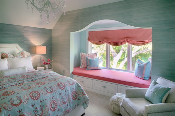 lyserøde interiør i mint soveværelse