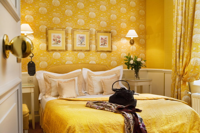 keltainen makuuhuoneen sisustus