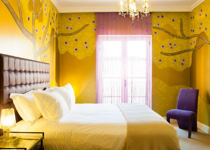 sarı yatak odası dekorasyon