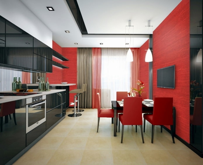 cortinas para a cozinha vermelha e preta