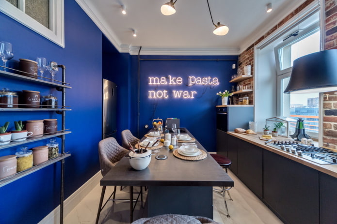 szaro-niebieskie wnętrze kuchni