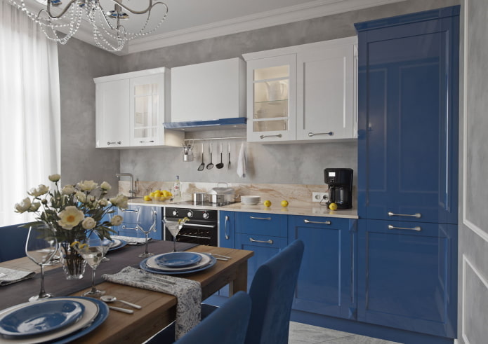 neoklassisk blått kök