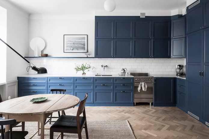 home appliances in the interior of the kitchen in blue tones