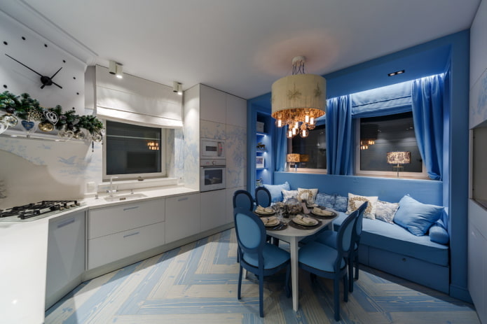 blue dining area in the kitchen