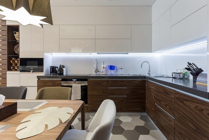 lighting in the interior of the kitchen in modern style