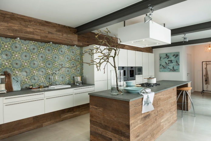 indretning i det indre af køkkenet i moderne stil