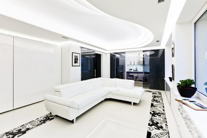 dekorace obývacího pokoje černé a bílé
