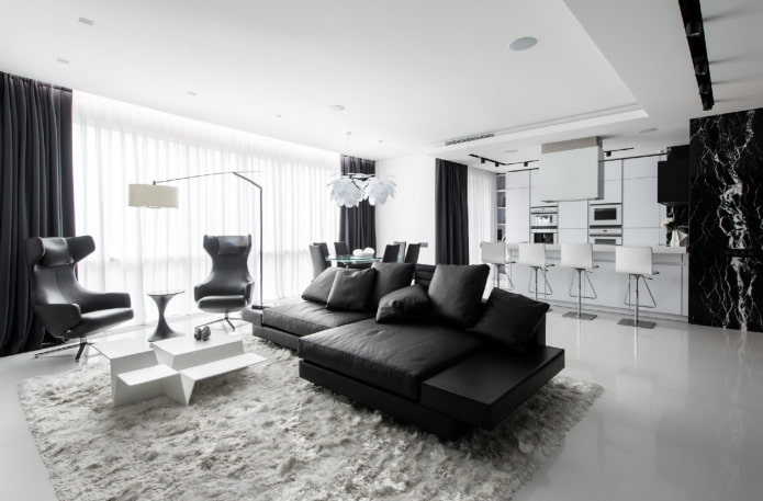 sala de estar en blanco y negro interior
