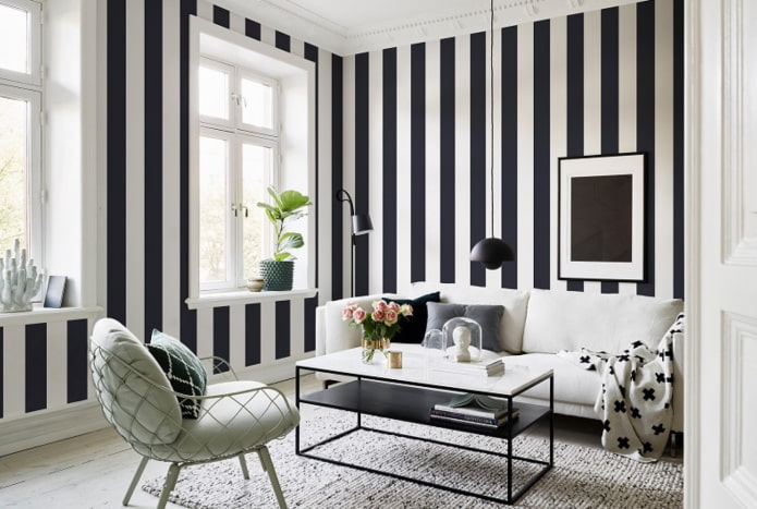 čierna a biela dekorácia obývacej izby