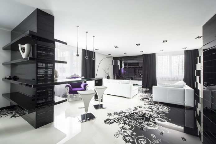 црно-бела дневна соба у стилу арт децо