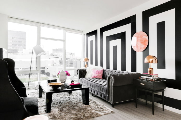 decoração preto e branco da sala de estar