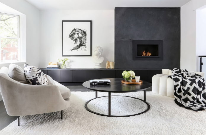 soggiorno interior design in bianco e nero