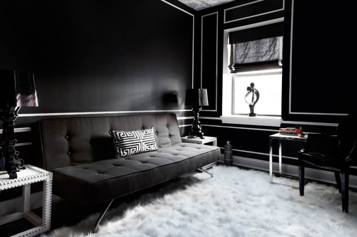 siyah ve beyaz oturma odası dekorasyonu