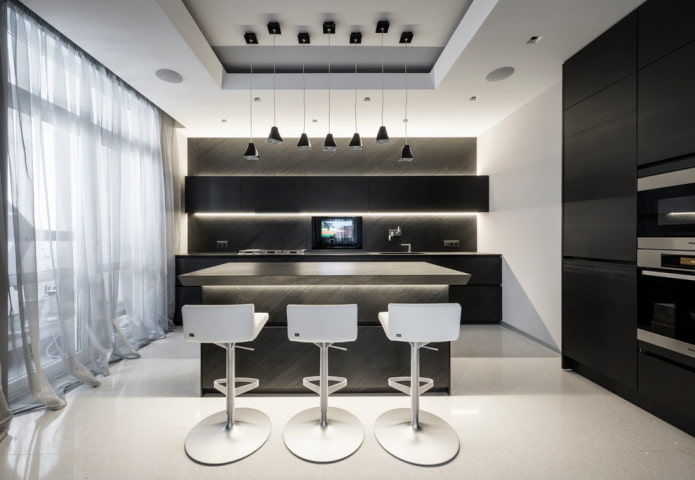 island in the interior of high-tech kitchen