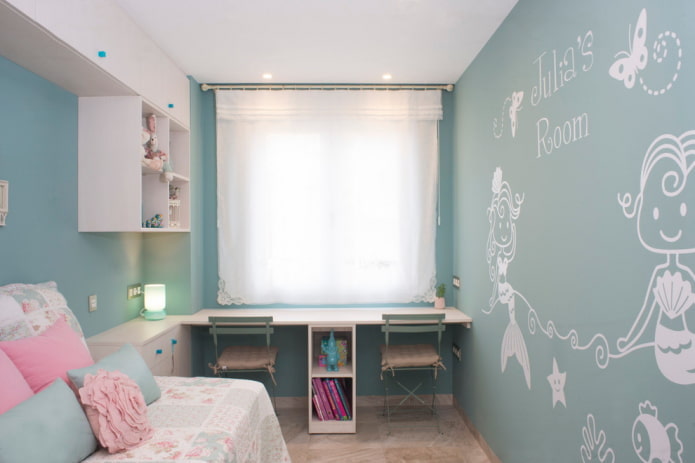 zilās nokrāsas bērnu istabas interjerā
