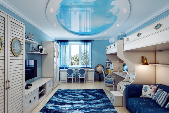 zilā jūras stila bērnu istaba