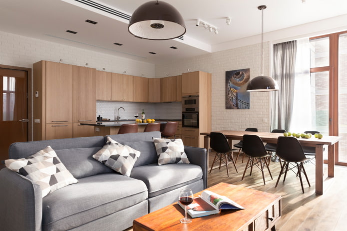 interior design cucina con soggiorno e sala da pranzo